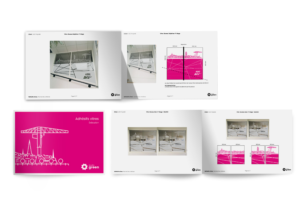 Création d'adhésifs pour vitres de bureaux dans une entreprise de nettoyage